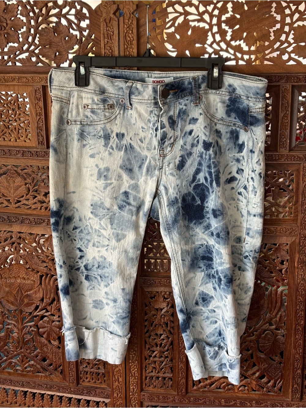 BONGO Blue & White Tie-Dye Cropped Jeans